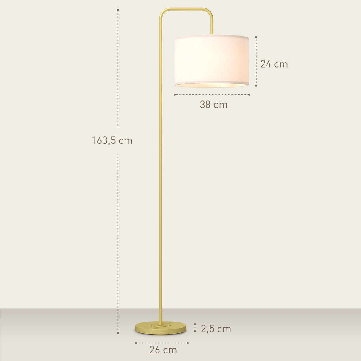 Lampadaire sur pied salon style moderne avec abat-jour aspect lin et interrupteur à pied 163,5 cm doré et blanc-2