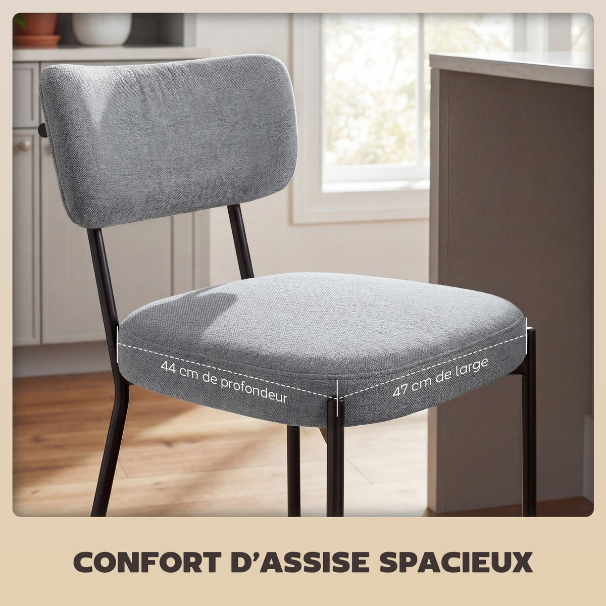 Lot de 2 tabourets de bar, chaises de bar, assise rembourrée, dossier courbé et repose-pieds, 49 x 53 x 93 cm, gris-5