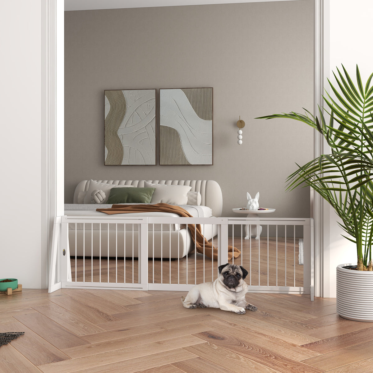 Barrière de sécurité pour chien barrière de protection à 3 panneaux rétractable 71-190 cm en bois - blanc-1
