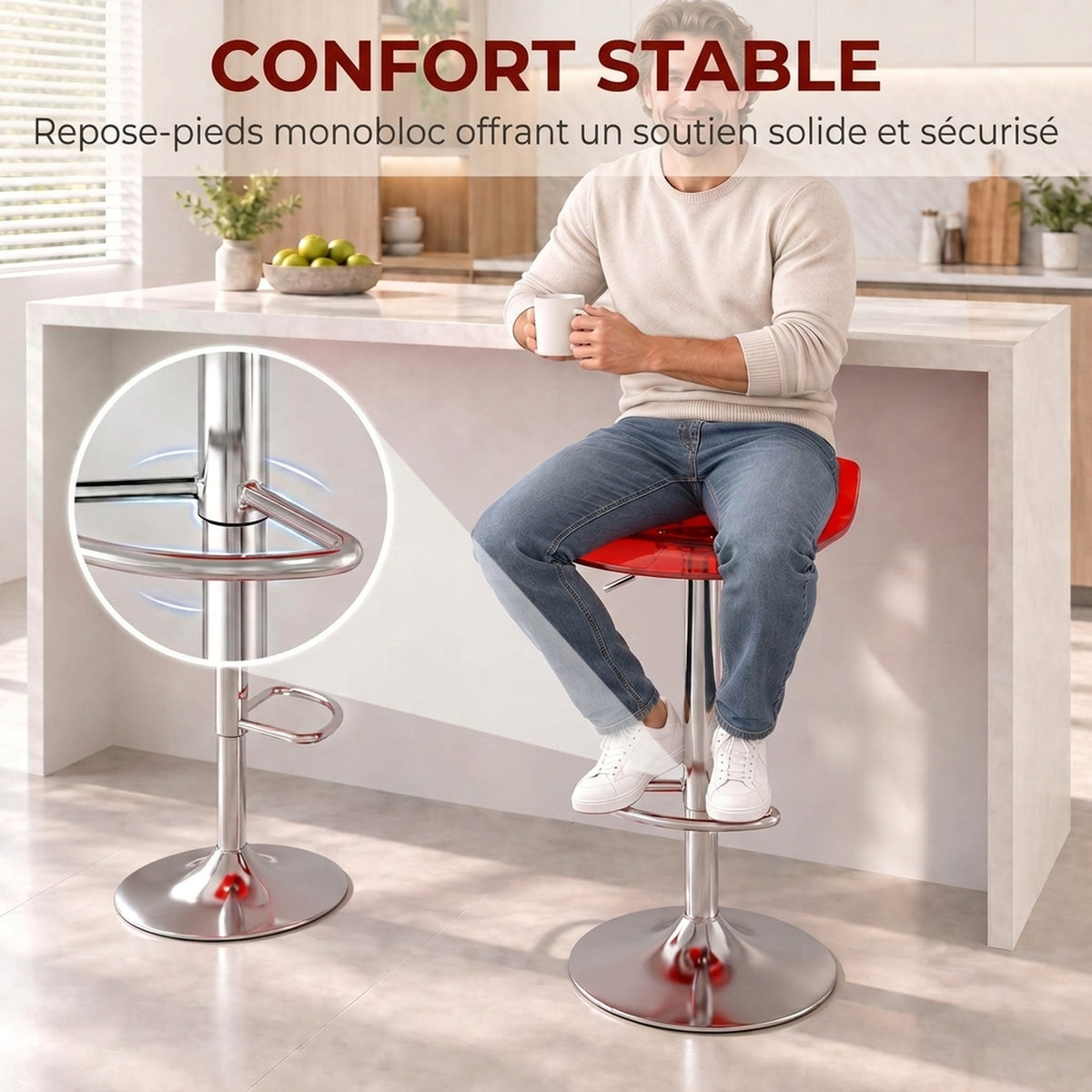 Lot de 2 tabourets de bar design contemporain pivotant 360° hauteur réglable avec repose-pieds 39x39x67-87cm rouge-6
