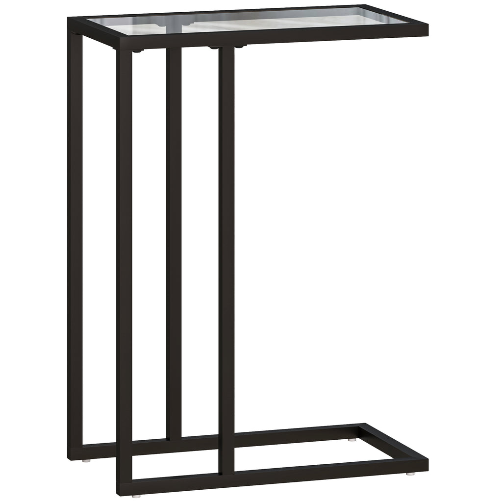 Table d'appoint en forme de C avec plateau en verre trempé, cadre en acier, noir-0