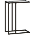 Table d'appoint en forme de C avec plateau en verre trempé, cadre en acier, noir-0
