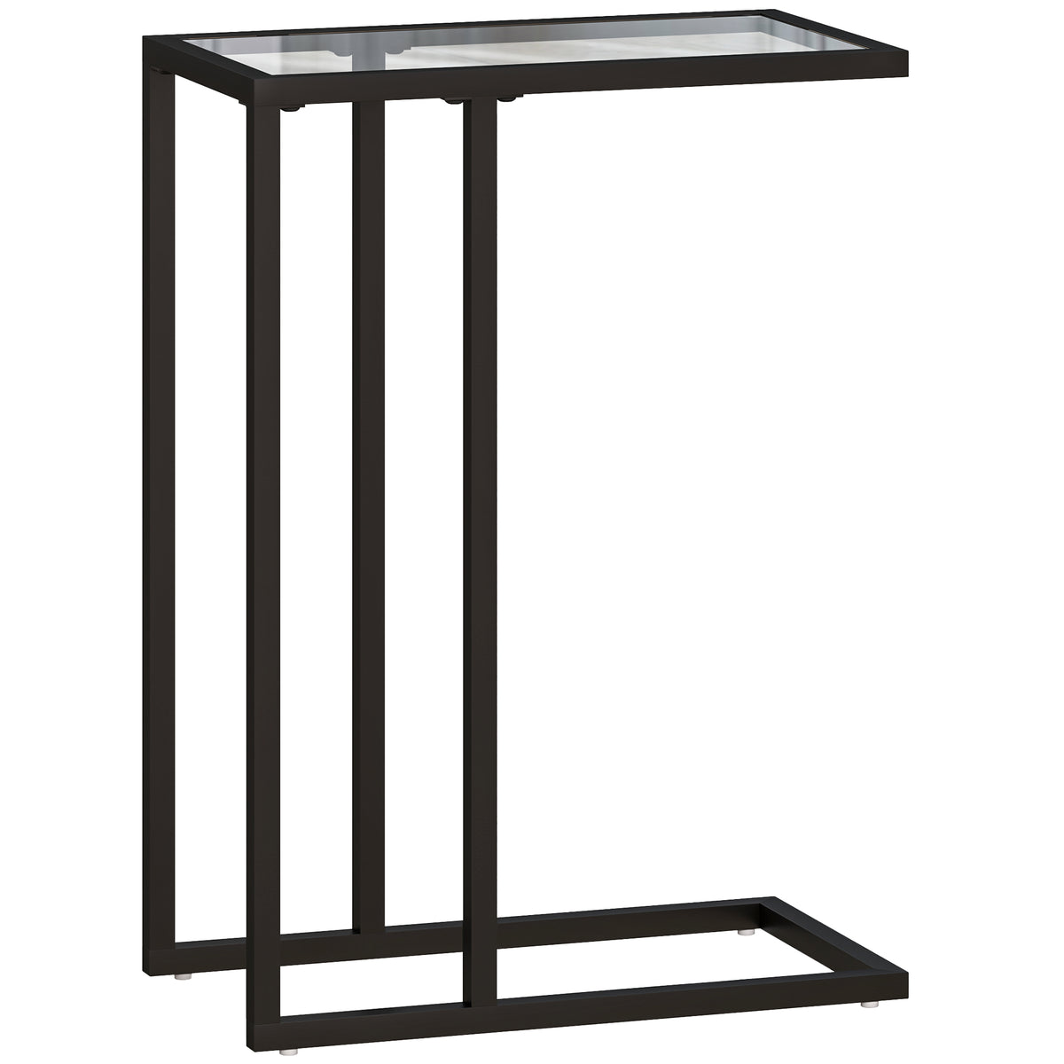 Table d'appoint en forme de C avec plateau en verre trempé, cadre en acier, noir-0