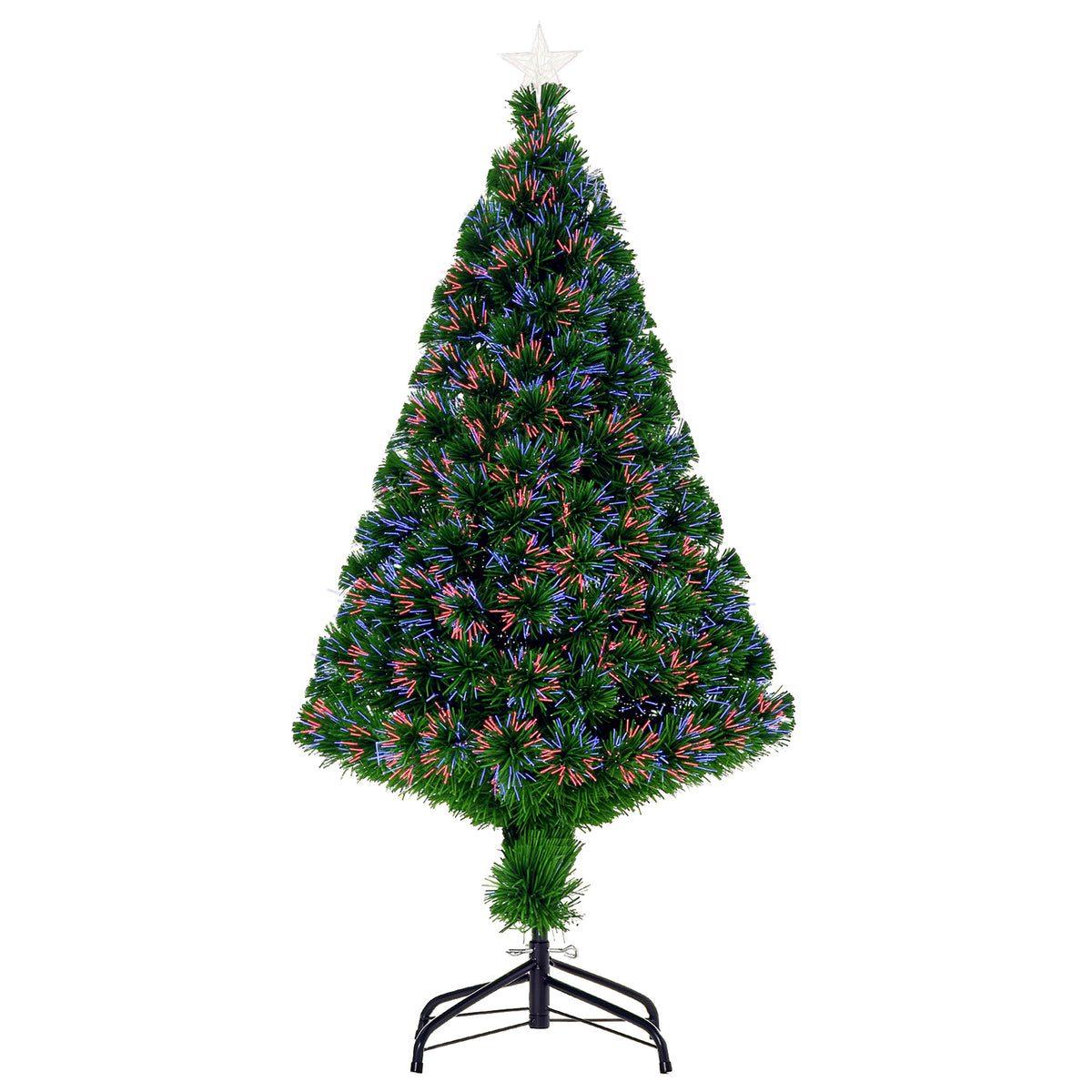 Sapin Noël Artificiel Lumineux 120H cm Fibre Optique Multicolore + Support Pied 130 Sommet Brillante Vert-0
