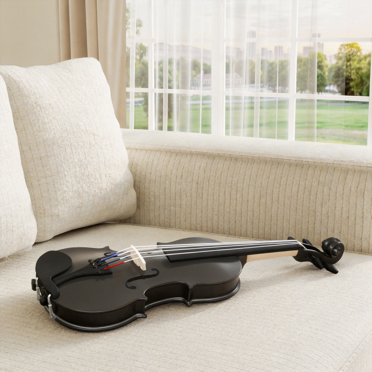 Violon 4/4 Ensemble de Violon en Bois Massif pour Adultes et Débutants avec Étui Léger et Portable 60 x 21 cm Noir-1