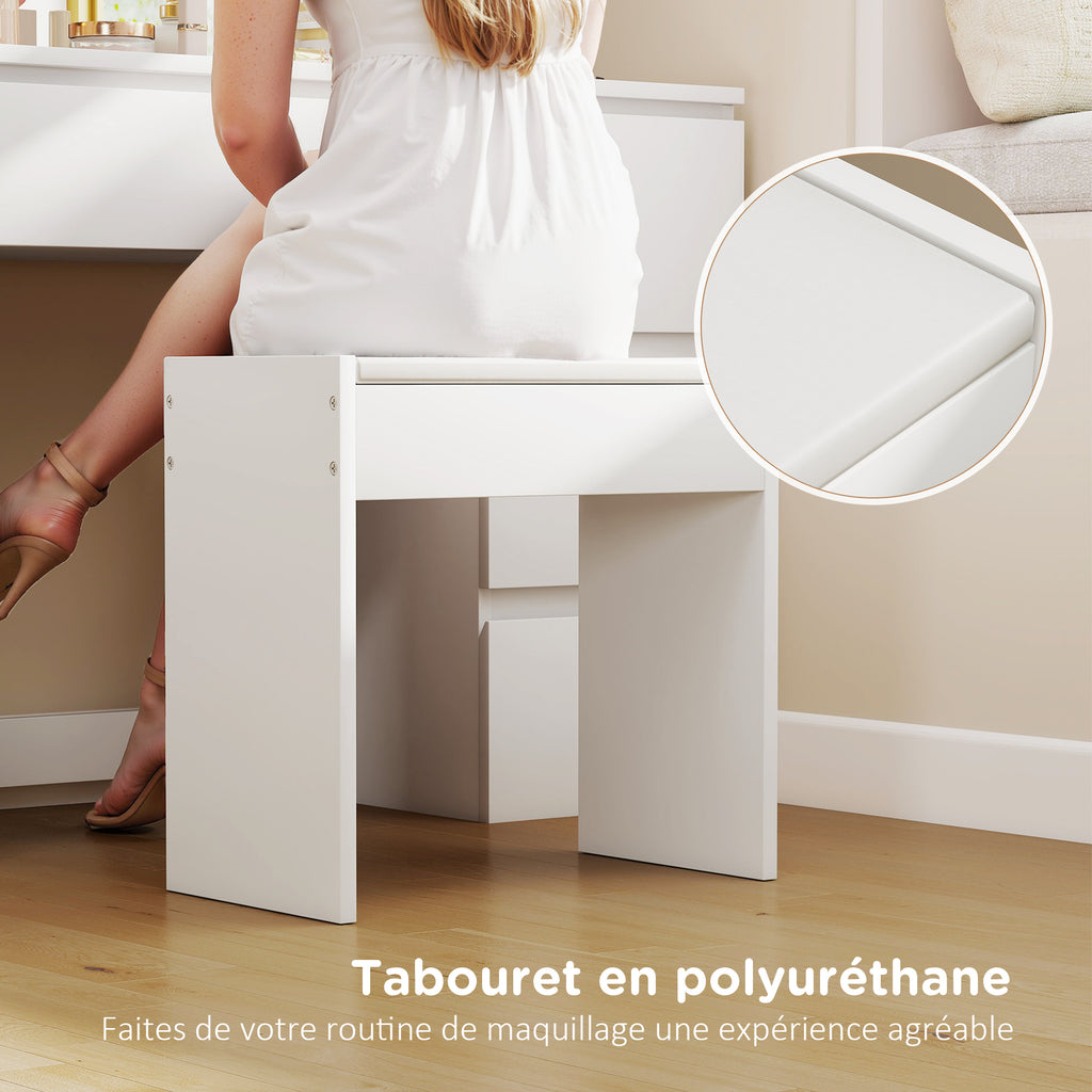 Coiffeuse avec miroir et tabouret table de maquillage avec miroir LED tabouret rembourré 7 tiroirs 110x39,5x140cm blanc-5