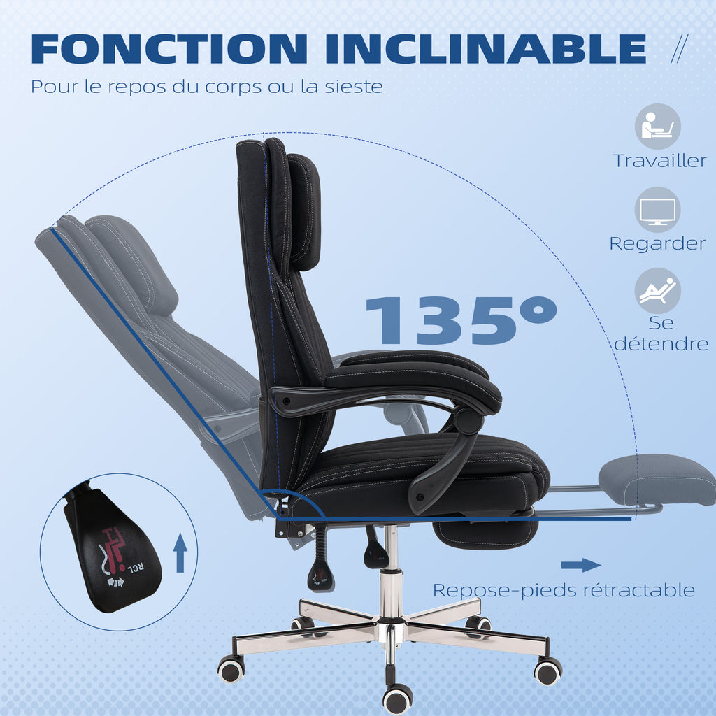 Chaise de bureau siège pivotant dossier inclinable hauteur réglable 65 x 61 x 105-113 cm noir-4