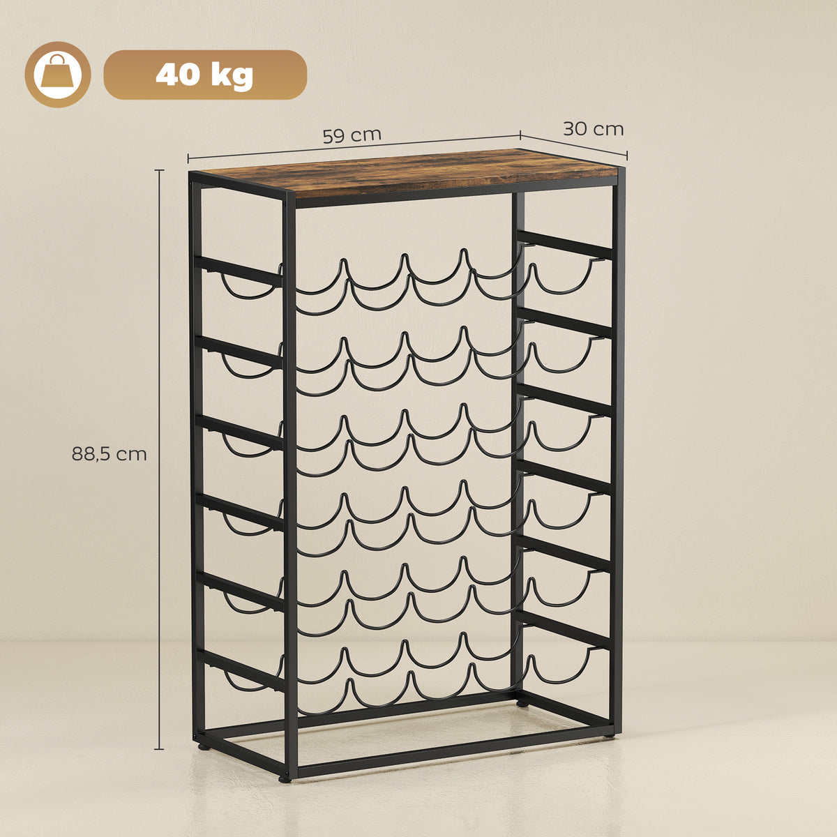 Casier à bouteilles pour 30 bouteilles, étagère à vin avec 6 niveaux, style industriel, 59x30x88,5cm, brun rustique-2