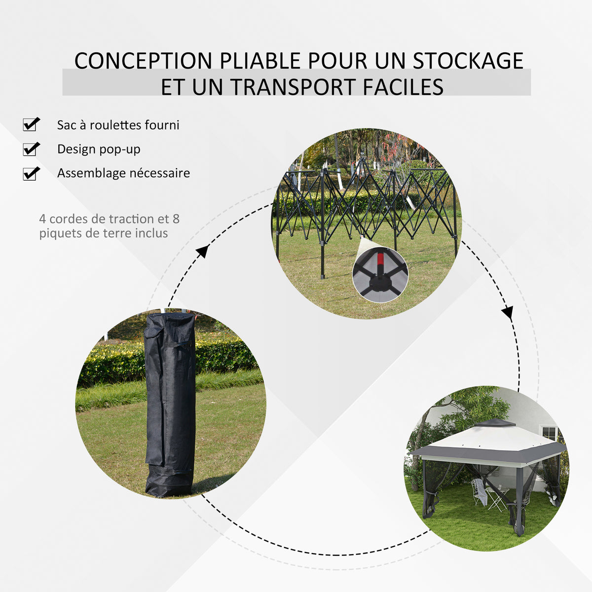 Tonnelle barnum de jardin pop-up pliant acier polyester moustiquaires + sac de transport à roulettes gris-4