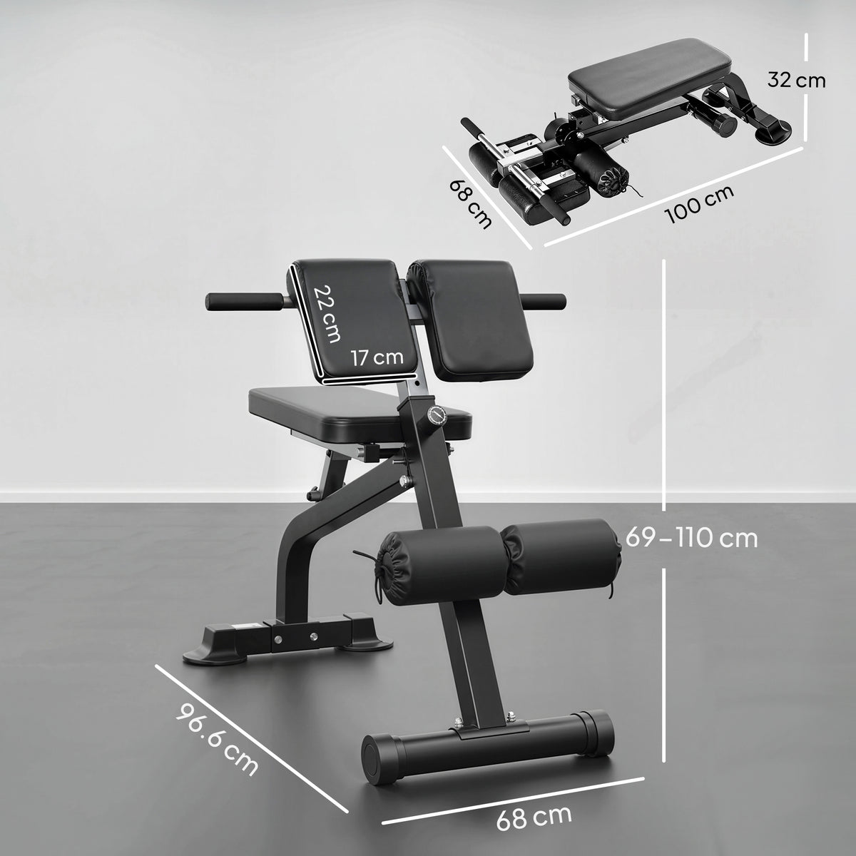 Banc de Musculation Pliable avec Hauteur et Inclinaison Réglables pour Entraînement Dos Bras, 96,6x68x69-110cm, Noir-2