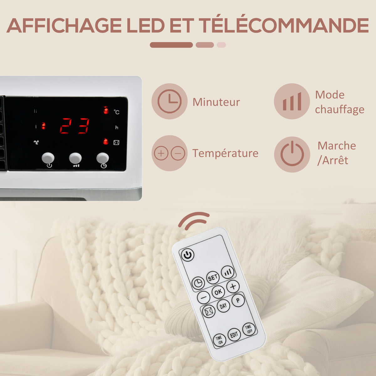 Radiateur mural soufflant 2000 W - chauffage céramique PTC - 3 niveaux de puissance - télécommande incluse blanc noir-4