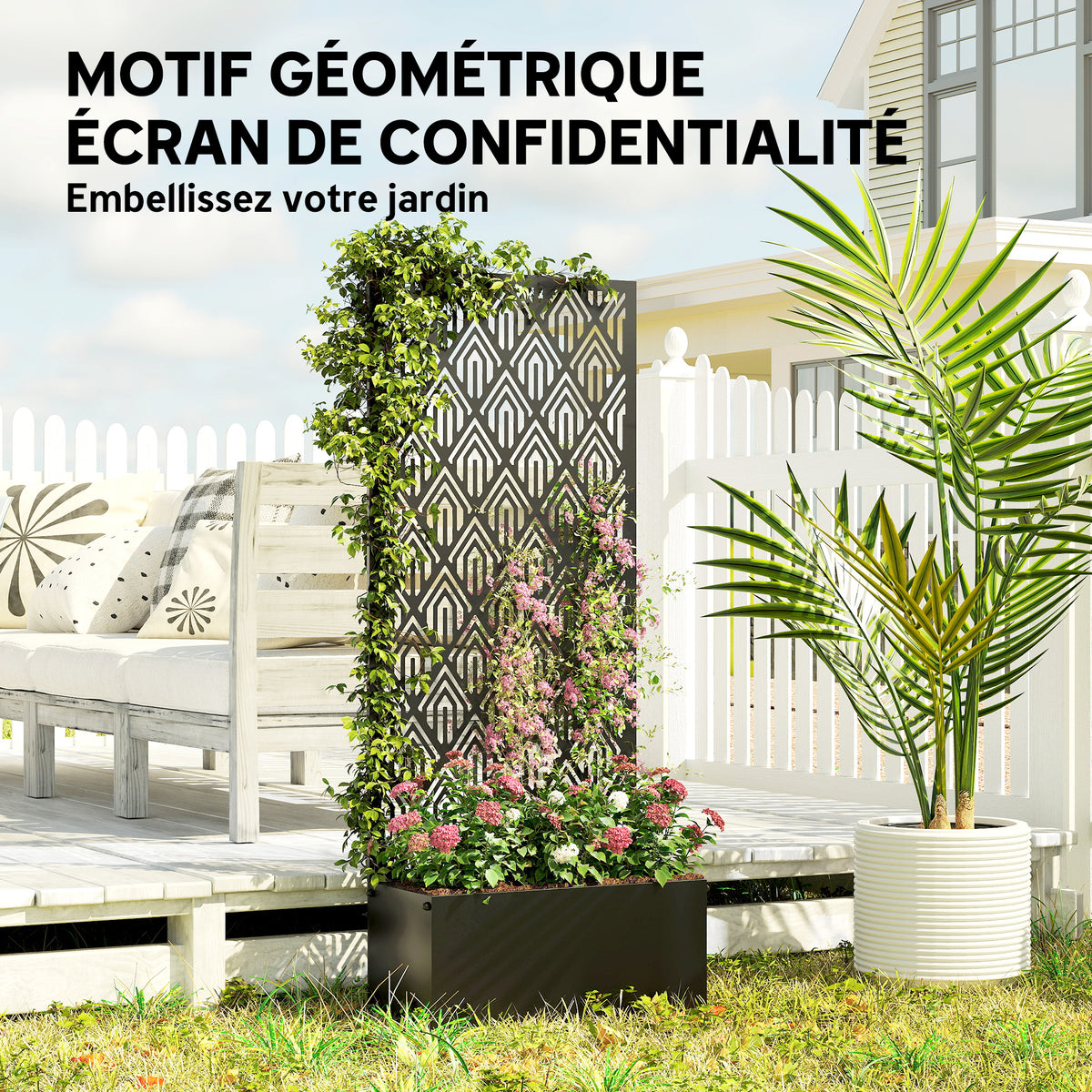 Jardinière avec treillis, bac à fleurs, avec brise-vue, pour plantes grimpantes, métal, 45 x 21,5 x 110 cm, noir-4