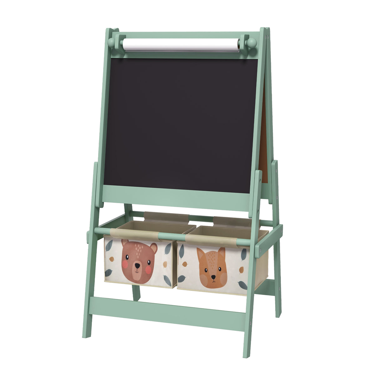 Tableau chevalet enfant ardoise double face tableau à craie rouleau papier 2 paniers 54 x 46,5 x 93 cm vert-0