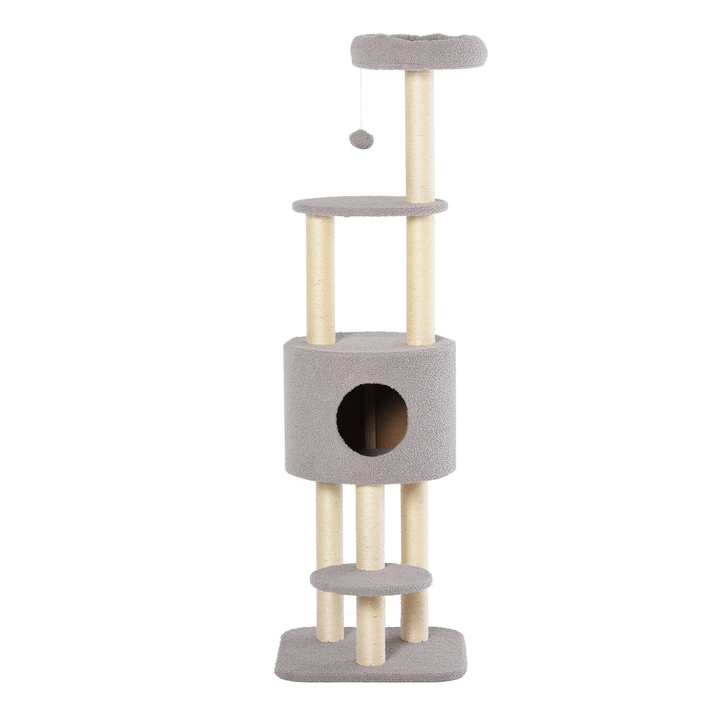 Arbre à chats avec griffoir arbre à grimper pour chat avec niche et plate-formes peluche hauteur 148 cm gris-7