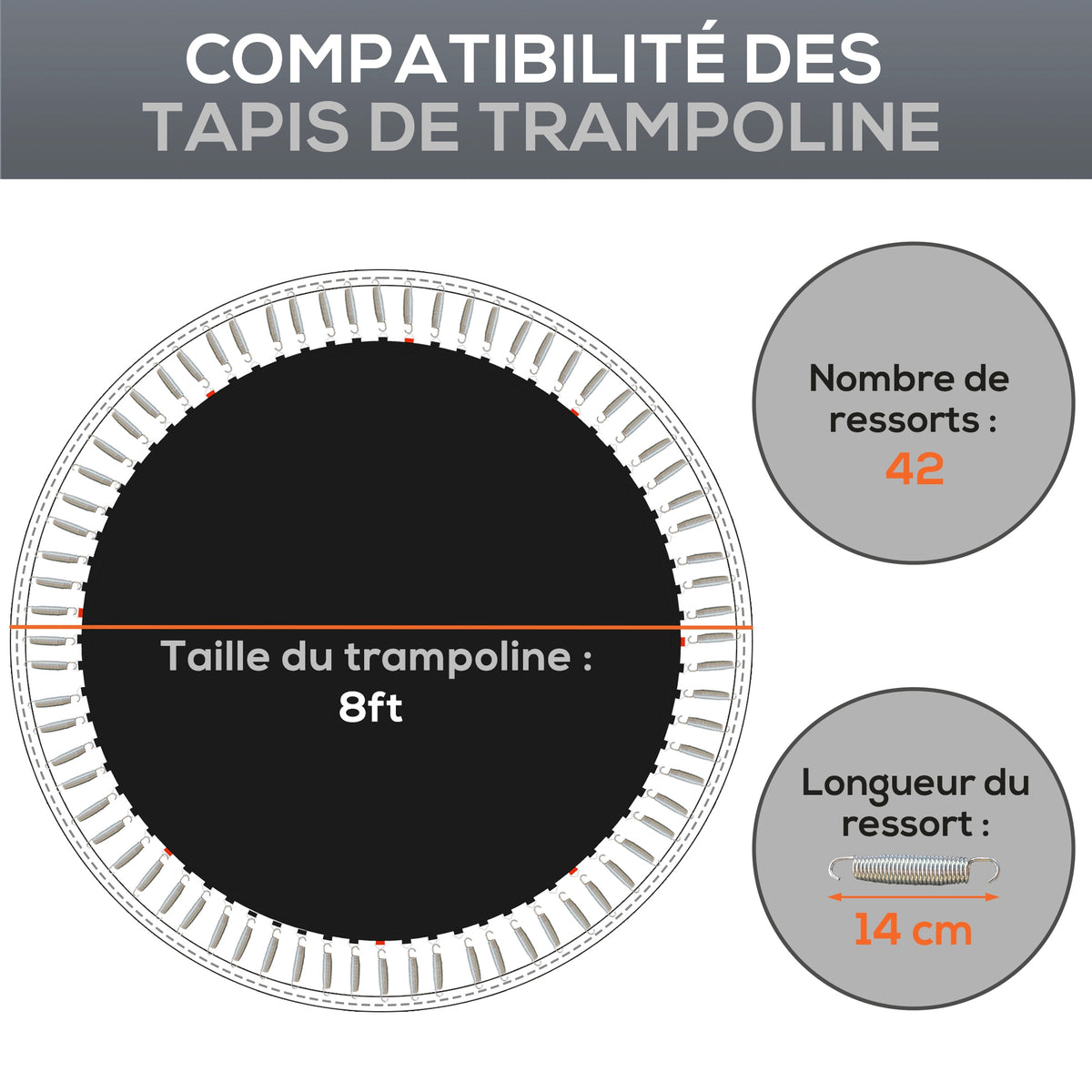Tapis de rechange pour trampoline tapis de saut de remplacement, compatible trampoline Ø 2,4 m et ressorts de 14 cm-3