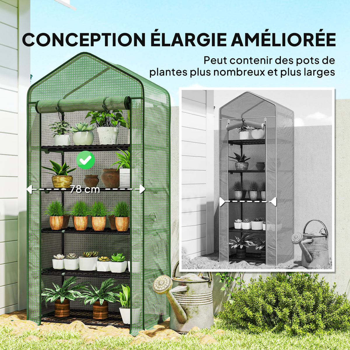 Serre de jardin Serre 5 niveaux avec 1 porte enroulable, Bâche en PE Renforcée Résistante dim. 90L x 49l x 193H cm-3