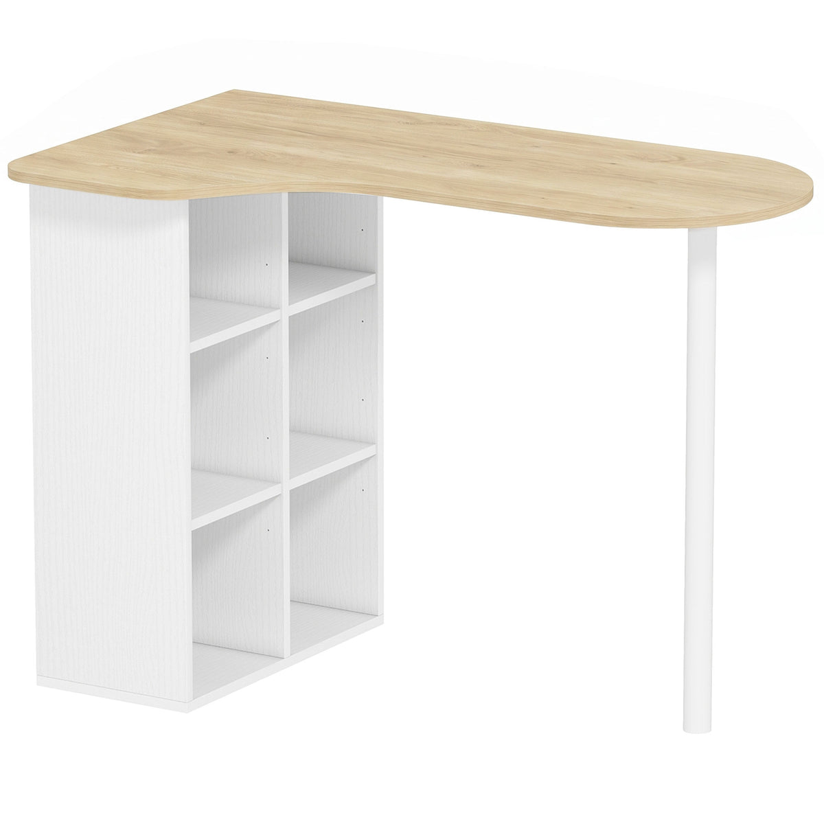 Bureau irrégulier table d'ordinateur 100 x 59 cm avec 6 compartiments, 4 étagères réglables et cadre en acier, chêne-0