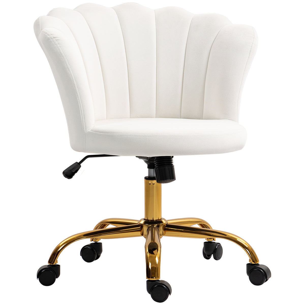 Chaise bureau en velours, chaise coiffeuse avec dossier en pétale, hauteur réglable, 69 x 64 x 80-90 cm, blanc-0