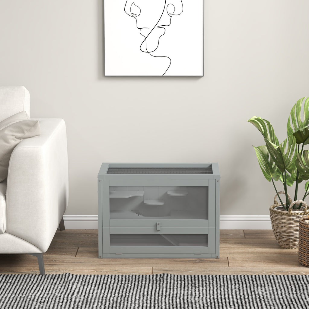 Cage pour hamsters souris petits rongeurs multi-équipements rampe plateformes toit ouvrant grillagé 60 x 35 x 42 cm gris-8