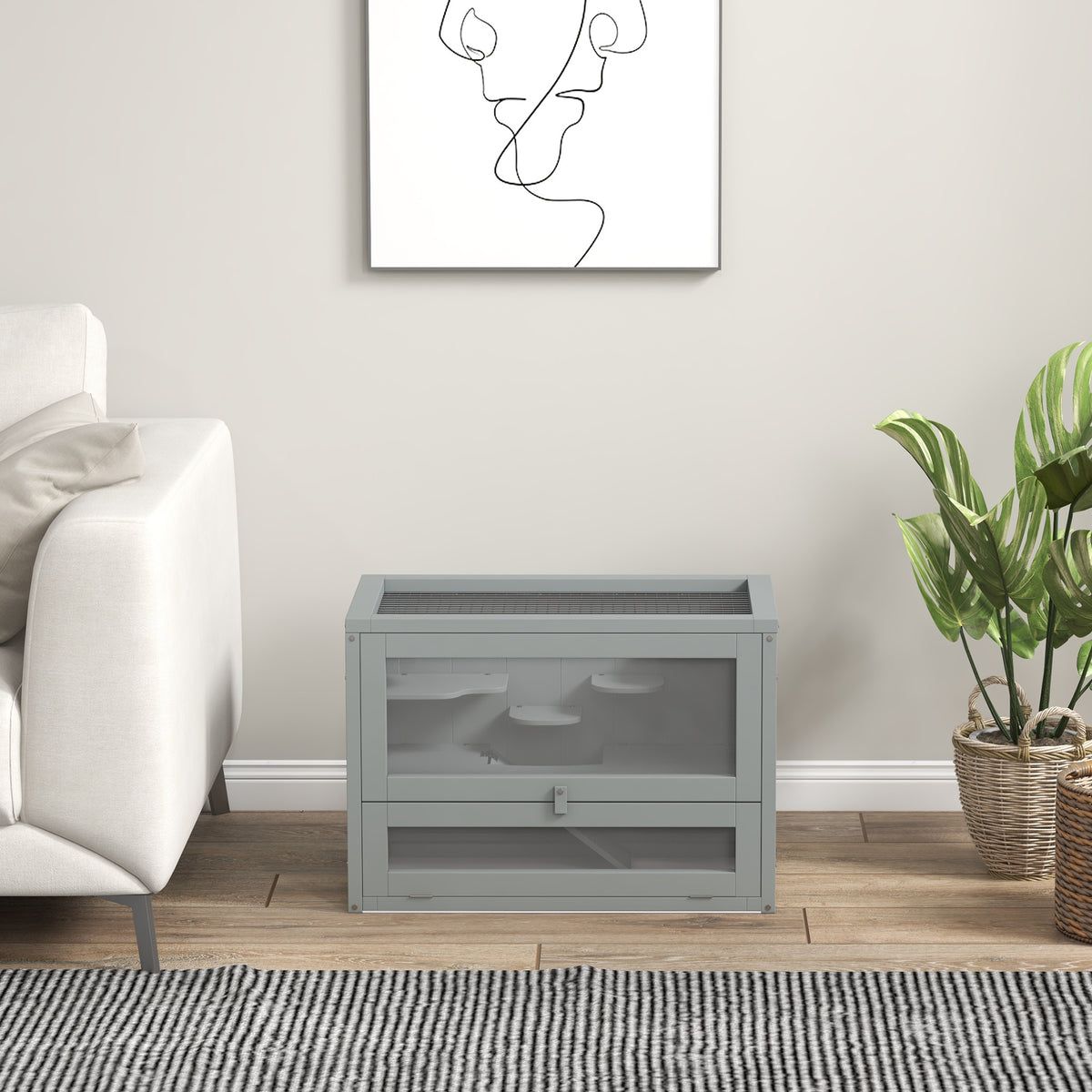 Cage pour hamsters souris petits rongeurs multi-équipements rampe plateformes toit ouvrant grillagé 60 x 35 x 42 cm gris-8