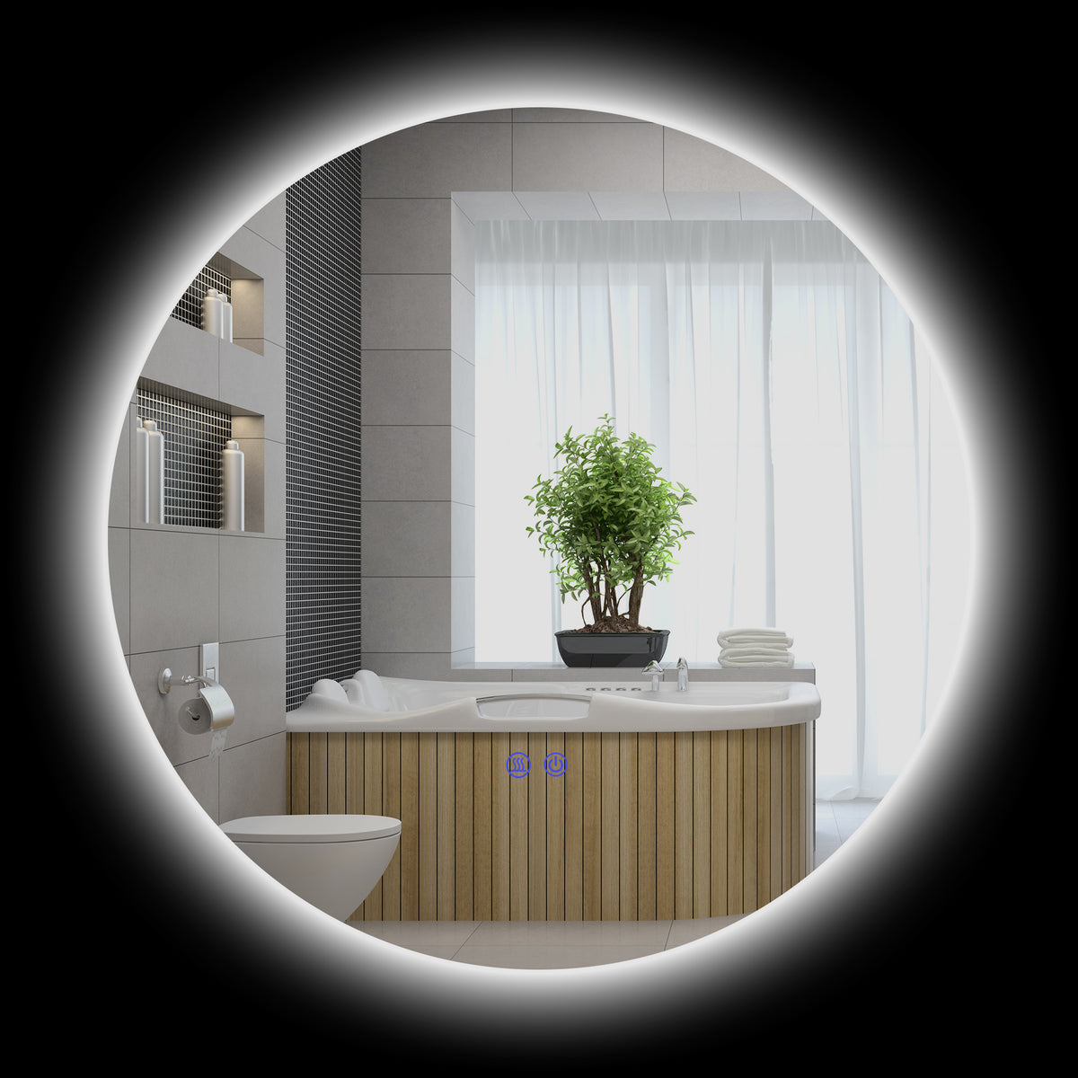Miroir rond lumineux LED de salle de bain Ø 60 cm mural avec éclairage interrupteur tactile système antibuée  29 W gris-0