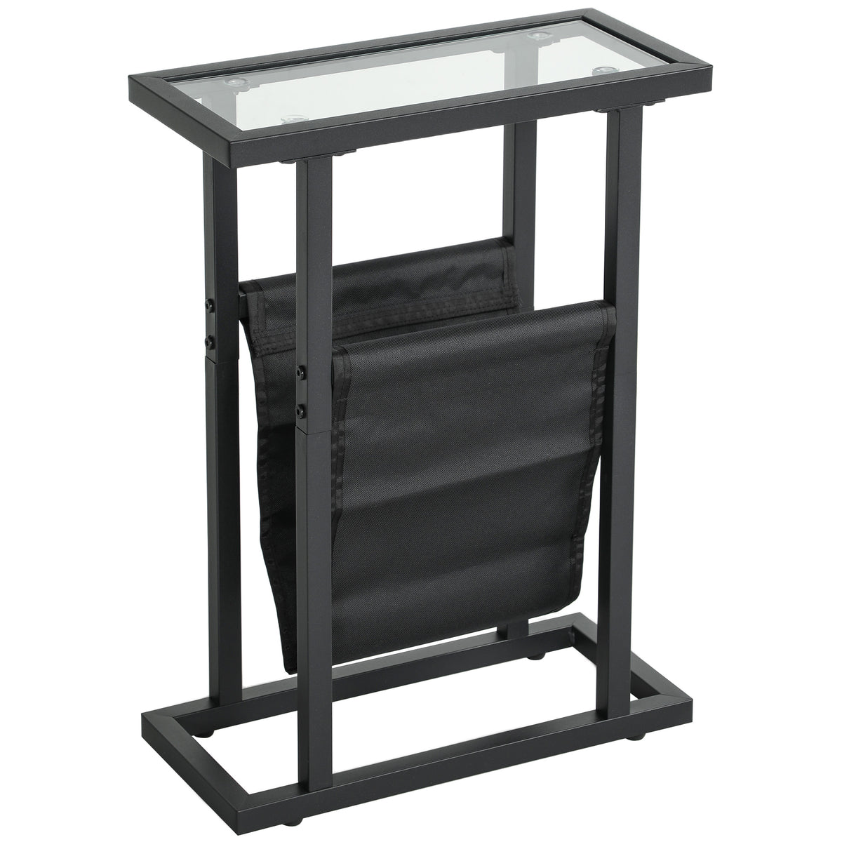 Table d'appoint étroite, bout de canapé en métal avec porte-revues et plateau en verre trempé, 40 x 18 x 55,5 cm, noir-0