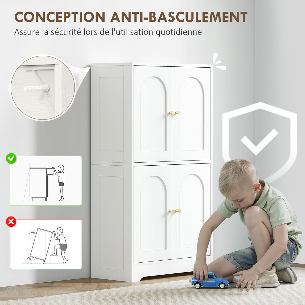 Buffet cuisine, meuble cuisine rangement avec 4 portes cintrées et 2 étagères réglables, 60 x 30 x 110 cm, blanc-6