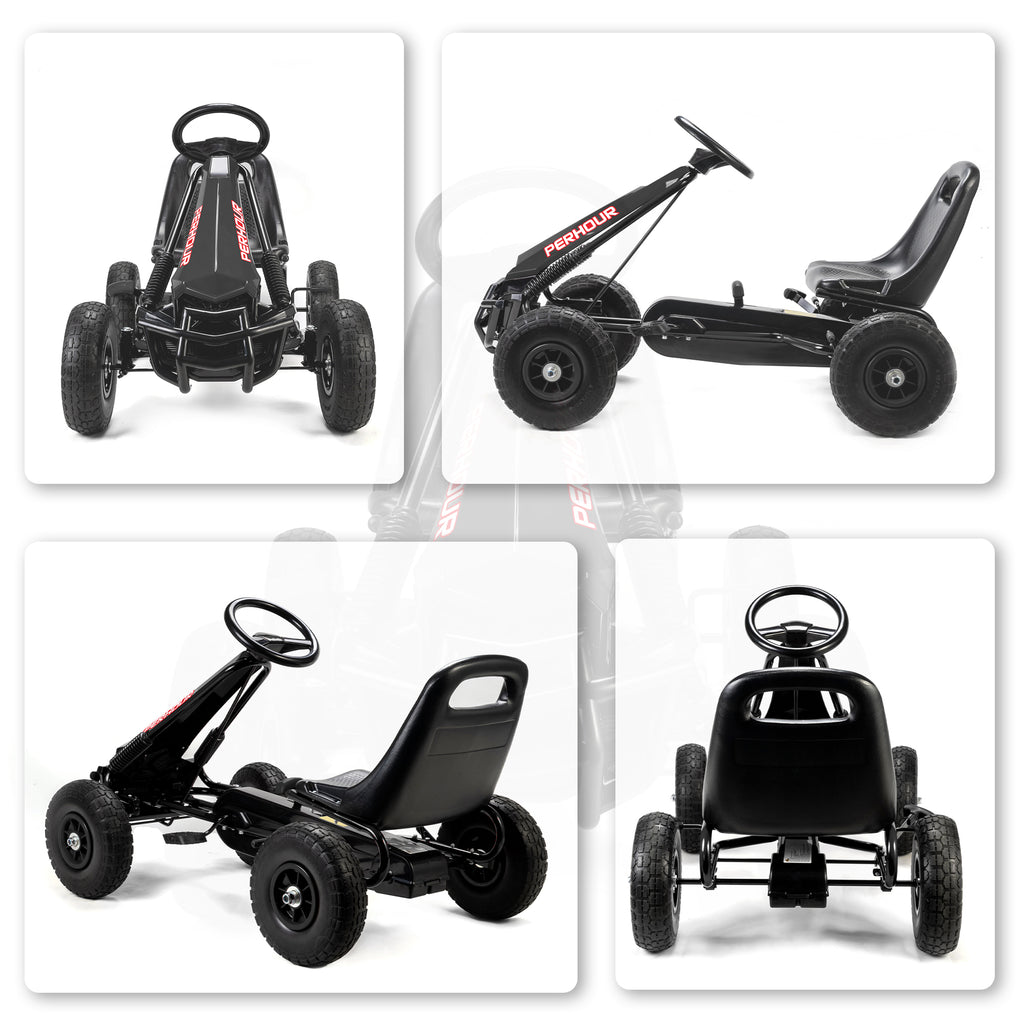 Kart à pédales Go-Kart pour enfants siège réglable pneus EVA embrayage manuel et frein 110 x 61 x 62 cm noir-9