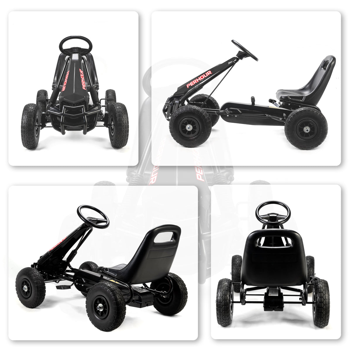 Kart à pédales Go-Kart pour enfants siège réglable pneus EVA embrayage manuel et frein 110 x 61 x 62 cm noir-9