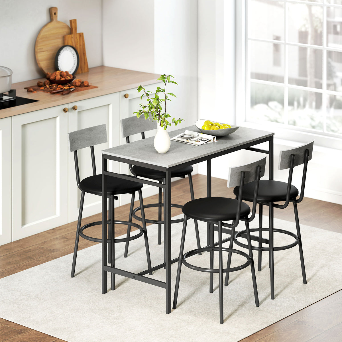Ensemble table de bar avec tabourets, table haute bar et 4 tabourets, structure en acier, 110 x 55 x 90 cm, blanc-7
