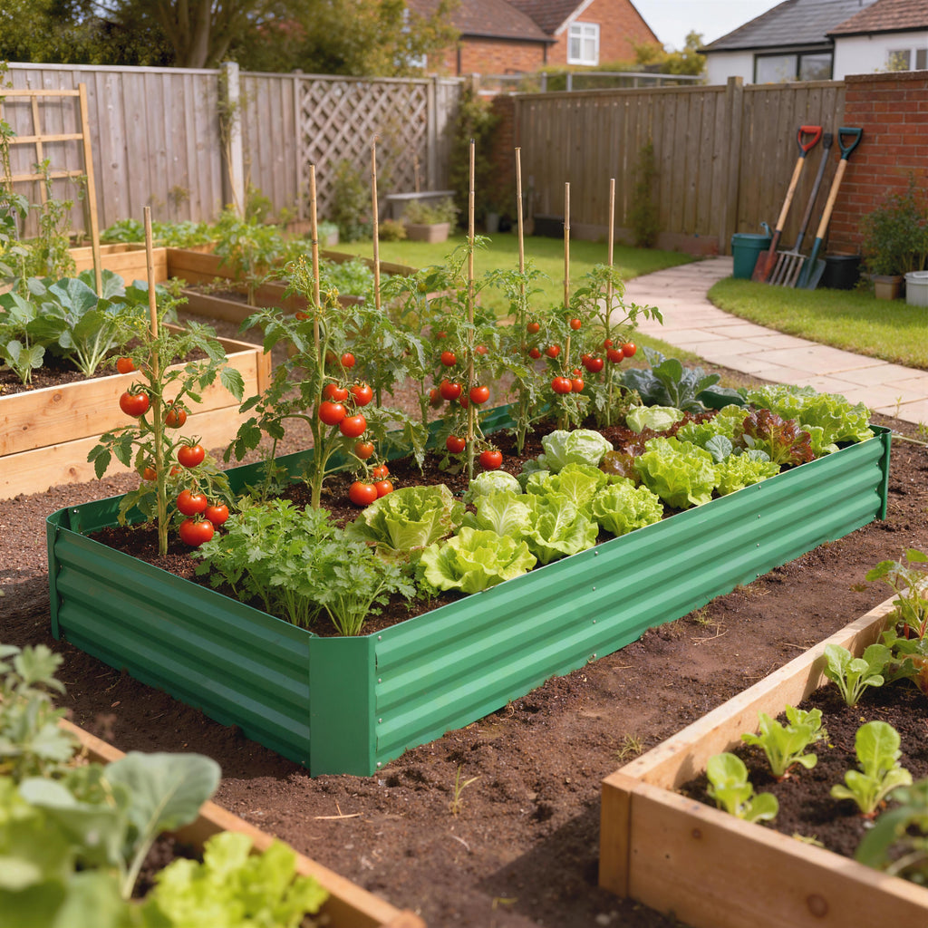 Jardinière extérieure carré potager galvanisée avec bordure de sécurité et fond ouvert 240 x 120 x 30 cm vert-1