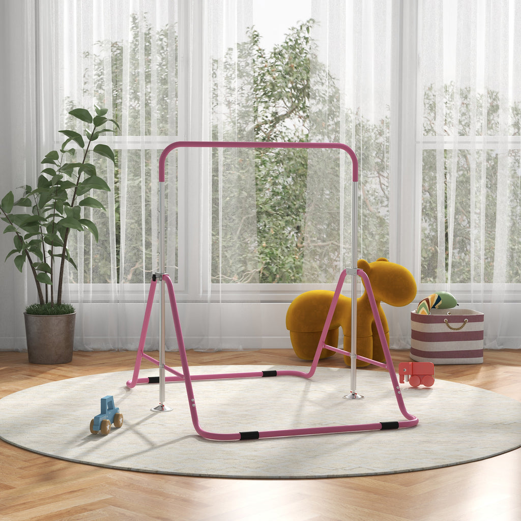 Barre fixe de gymnastique pour enfants pliante hauteur réglable de 88 à 128 cm rose-9