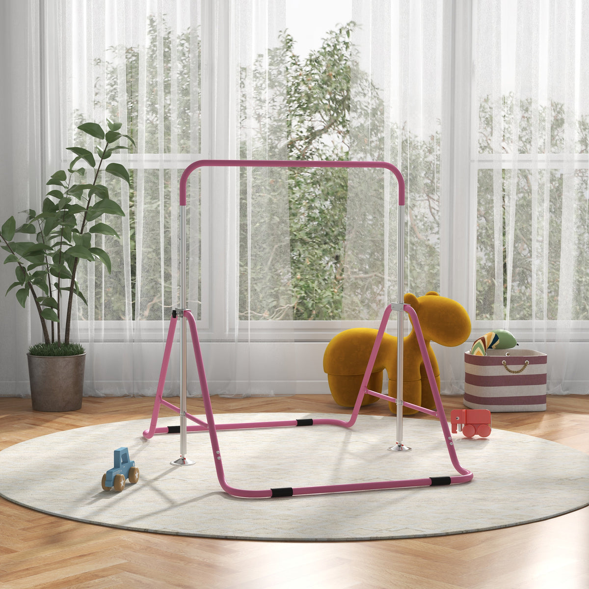 Barre fixe de gymnastique pour enfants pliante hauteur réglable de 88 à 128 cm rose-9