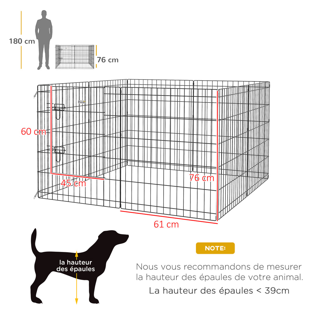 Parc enclos modulable pour chiens lapins rongeurs clôture pour petits animaux intérieur et extérieur 61 x 76 cm noir-2