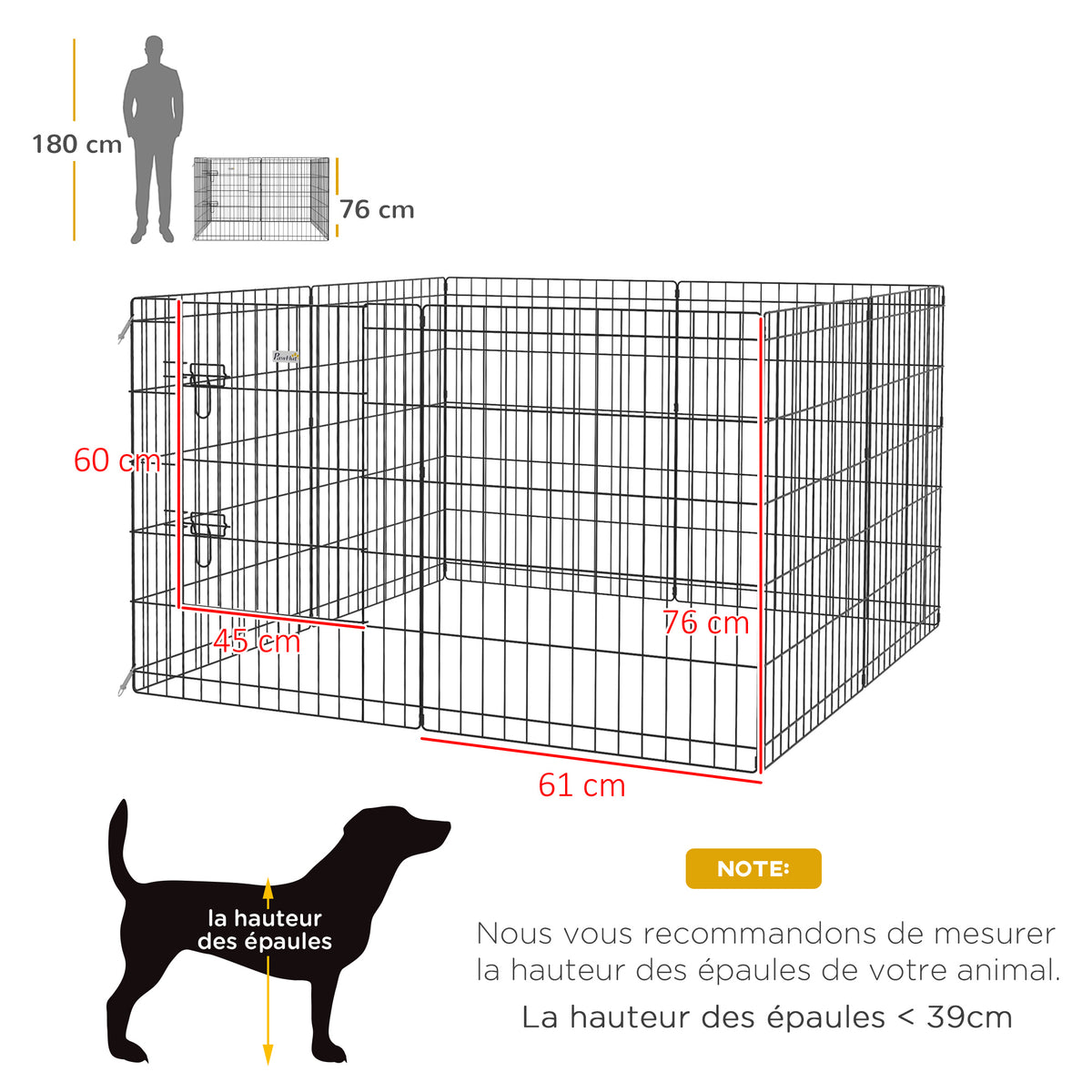 Parc enclos modulable pour chiens lapins rongeurs clôture pour petits animaux intérieur et extérieur 61 x 76 cm noir-2