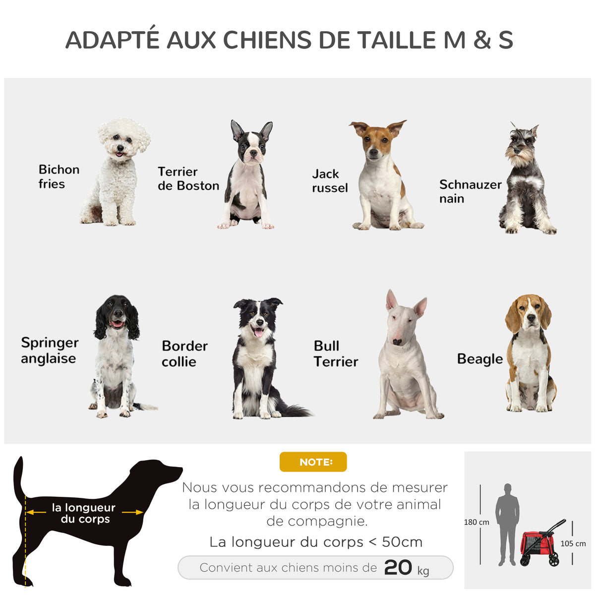 Poussette pliable animaux chien chat coussin inclus roues avec frein tissu 600D Oxford 102 x 62 x 105 cm rouge-7