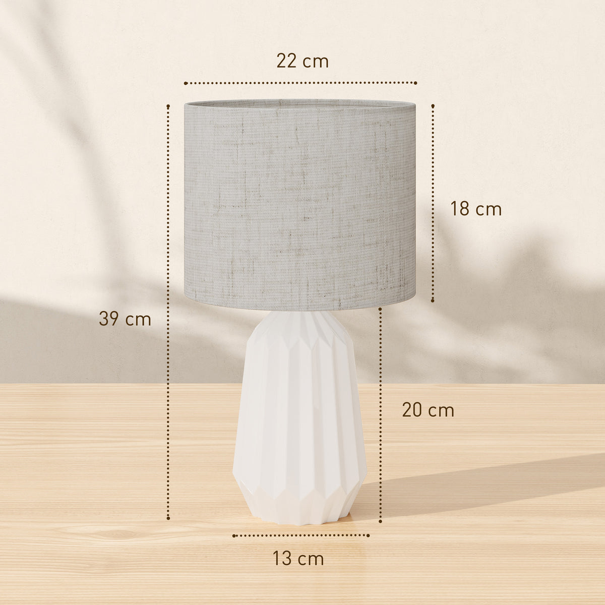 Lampe de Table avec Base en Céramique et Abat-Jour en Lin, Lampe de Chevet avec Interrupteur, Culot E27, Blanc et Beige-2