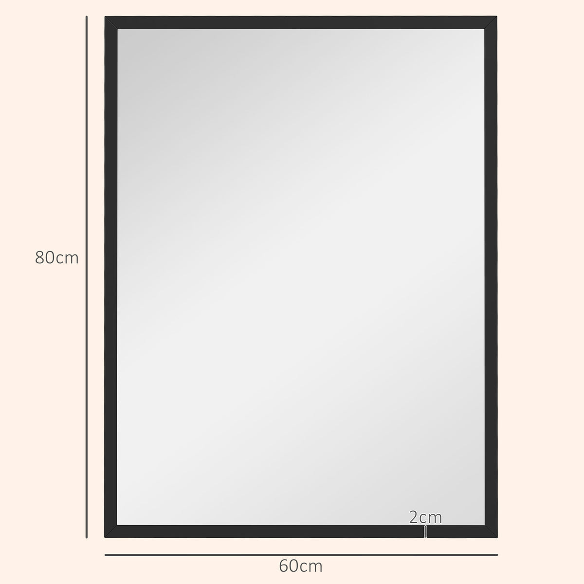 Miroir mural rectangulaire 80 x 60 cm, cadre en bois noir, idéal pour la salle de bain, salon ou chambre-2