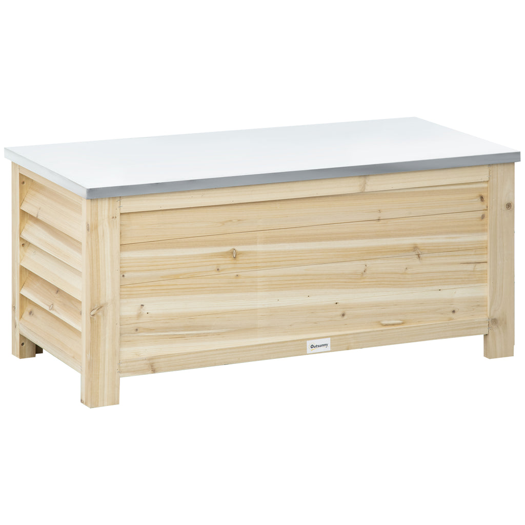Coffre de jardin en bois et couvercle en métal galvanisé 155L avec vérins - 110 x 50 x 50 cm-0