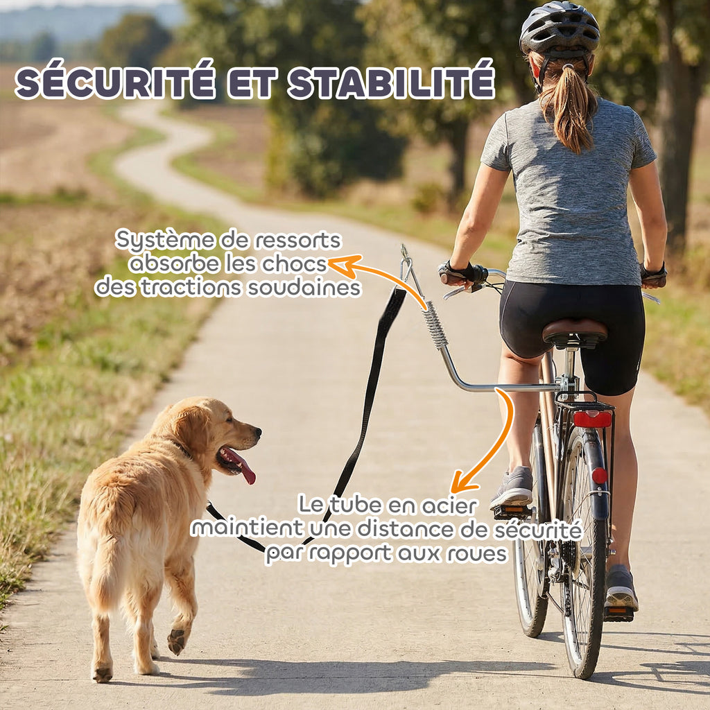 Laisse de Vélo pour Chien 180 cm en Inox , Fixation Rapide, Ressort Amortisseur, Sangle Ajustable, Argent-4