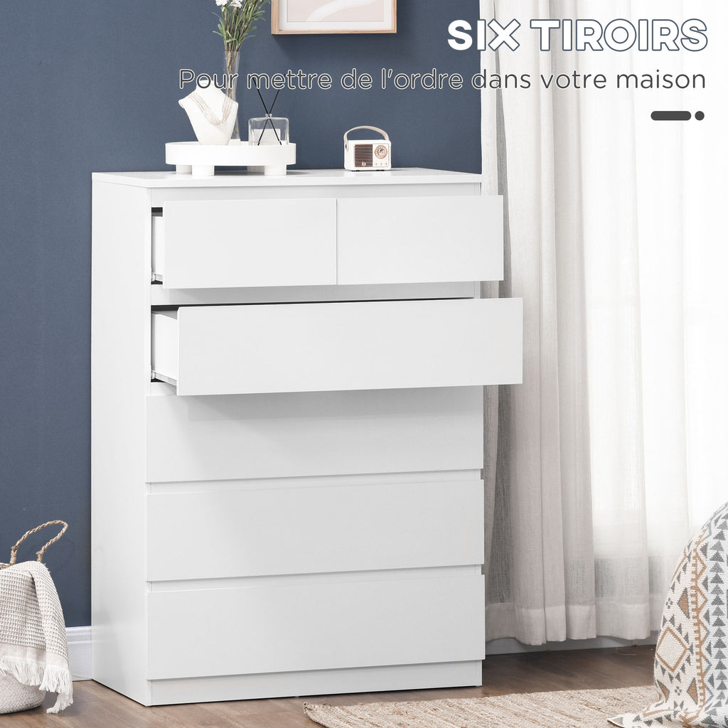 Commode 6 tiroirs meuble de rangement sans poignées design minimaliste 80 x 39 x 115 cm blanc-4