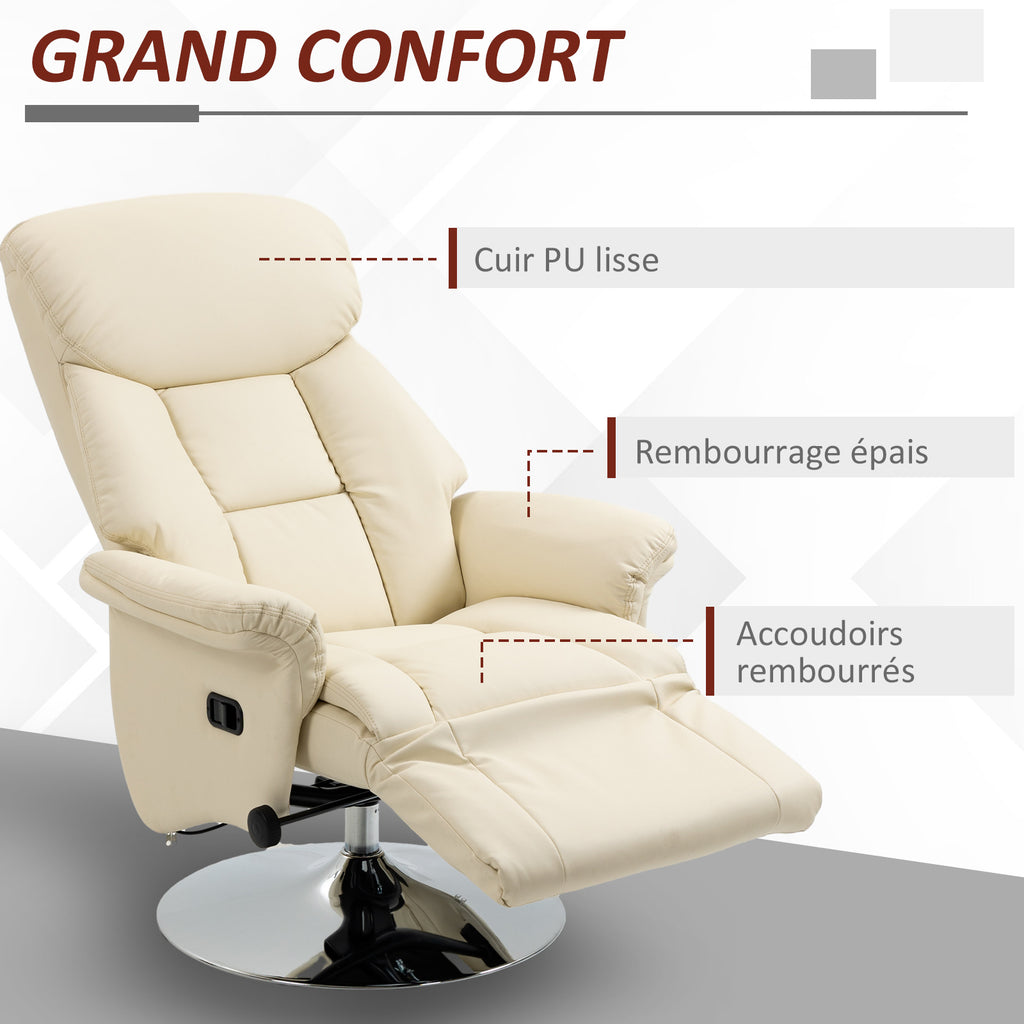 Fauteuil de relaxation inclinable pivotant repose-pied réglable, jusqu'à 150 kg, pour salon, chambre, home cinéma, crème-5