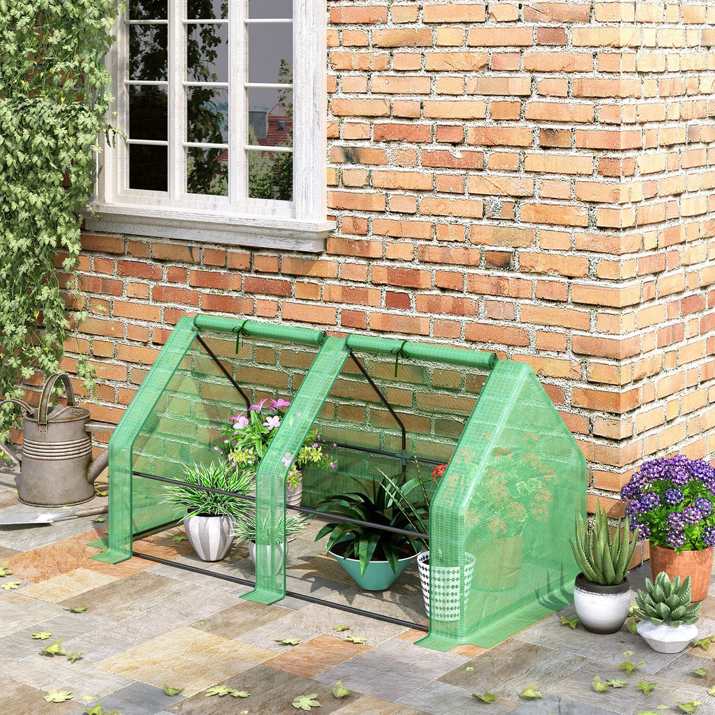 Mini Serre de Jardin Mini Serre Tunnel 180L x 90l x 90H cm Toit Pointu Acier PE Haute Densité 140 g/m² Anti-UV Fenêtres avec Zip Enroulables Vert-1