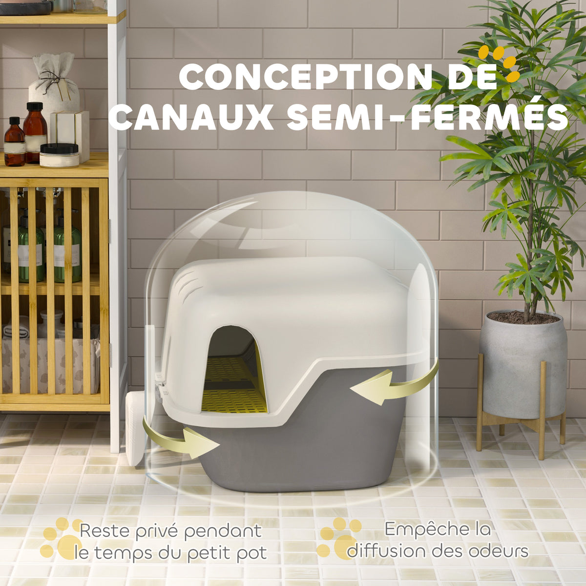 Bac à litière pour chat maison de toilette pour chat couvercle supérieur verrouillable et ouvrable 50 x 50 x 39 cm crème-5