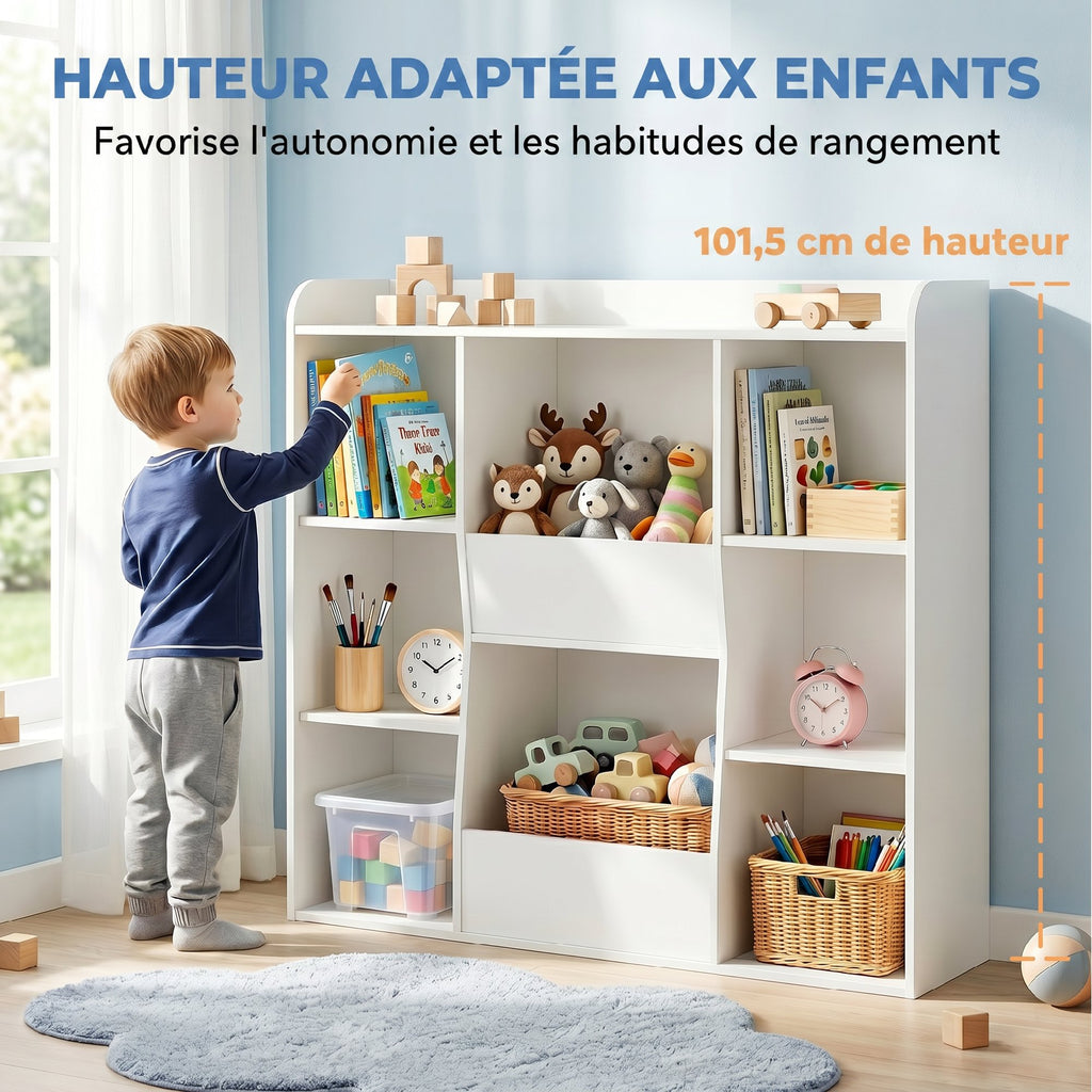 Meuble rangement enfant, bibliothèque enfants avec 8 compartiments et étagère supérieure, 104 x 29 x 101,5 cm, blanc-4