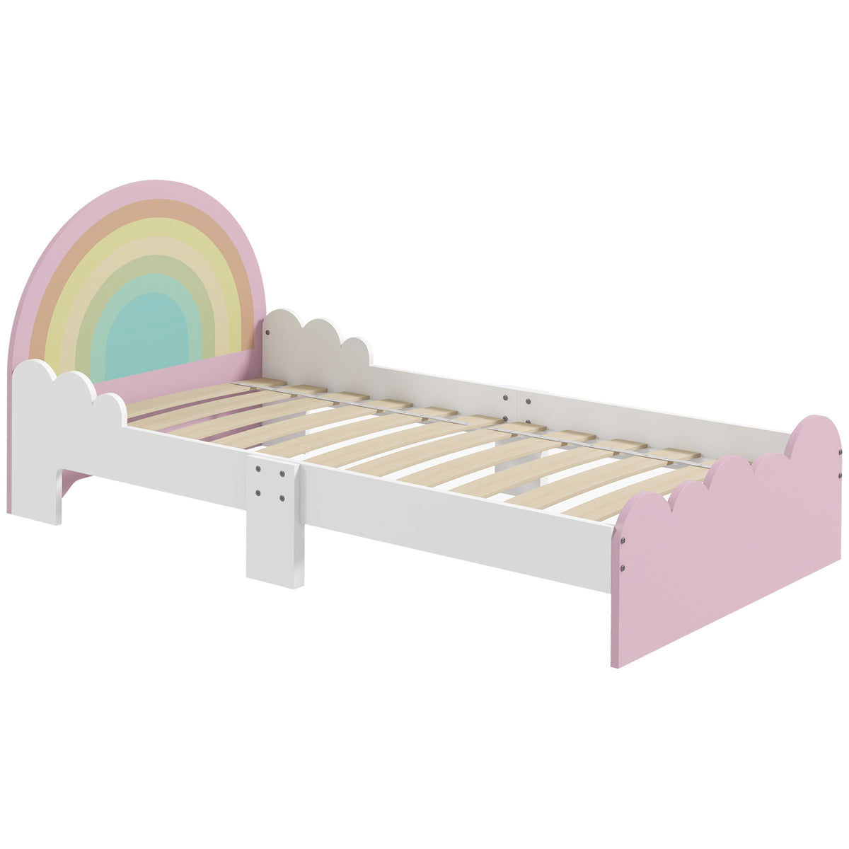 Lit pour enfants de 3 à 6 ans 143 x 74 x 66 cm design arc-en-ciel sommier à lattes inclus chambre moderne rose-0