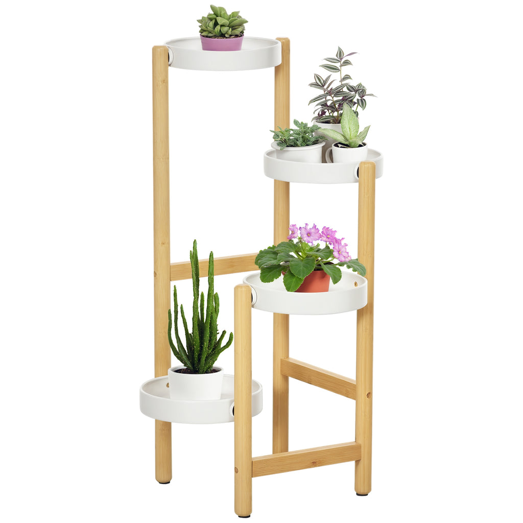 Support pour plantes étagère à fleurs à 4 niveaux en bambou et métal pour extérieur intérieur 28 x 28 x 80 cm blanc-0