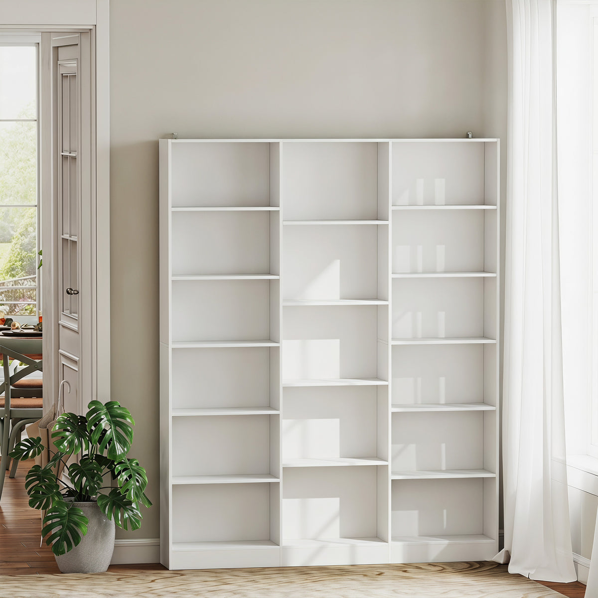 Bibliothèque 6 Niveaux, Étagère de Rangement avec 17 Compartiments et Étagères Réglables, 149 x 23,6 x 188 cm, Blanc-1