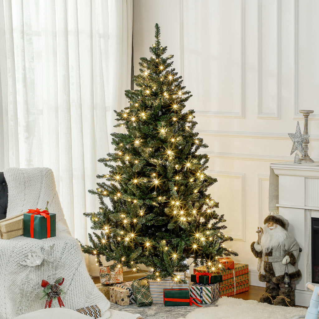 Sapin de Noël Artificiel 180 cm arbre de Noël lumineux LED blanc chaud 872 branches base en métal - vert-9