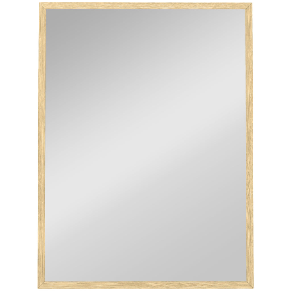 Miroir mural rectangulaire 80 x 60 cm, cadre en bois naturel, idéal pour la salle de bain, salon ou chambre-0